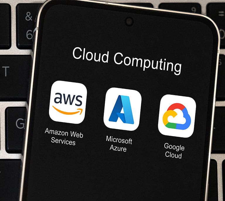 Amazon Web Services cloud platform displayed alongside major cloud providers representing scalable cloud hosting infrastructure.