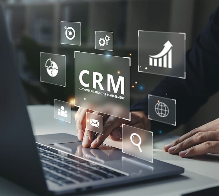 CRM platform dashboard displaying customer relationship management, sales processes and business system integrations.