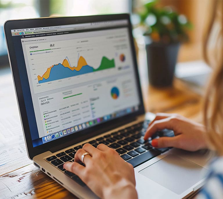 Digital marketing dashboard displaying conversion data, campaign performance metrics and advertising analytics.