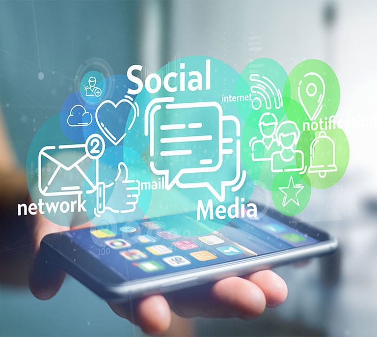 Social media marketing interface displayed on a mobile device showing audience engagement, content promotion and paid social advertising activity.