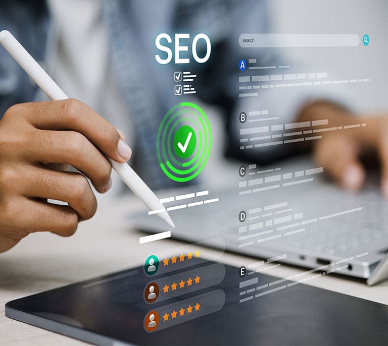 SEO content planning and search optimisation interface displaying search visibility metrics, rankings and content recommendations.