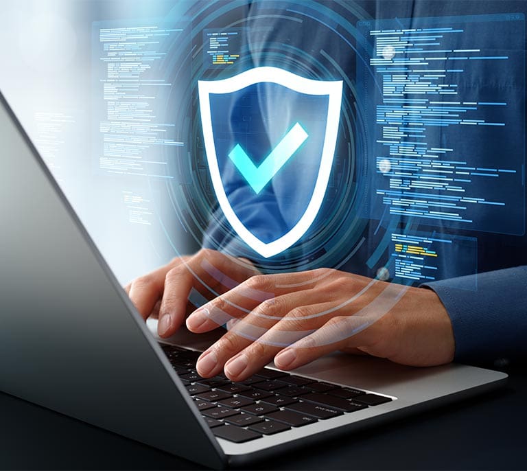 Cyber security protection interface displaying vulnerability assessment, threat detection and security testing controls on a business system.